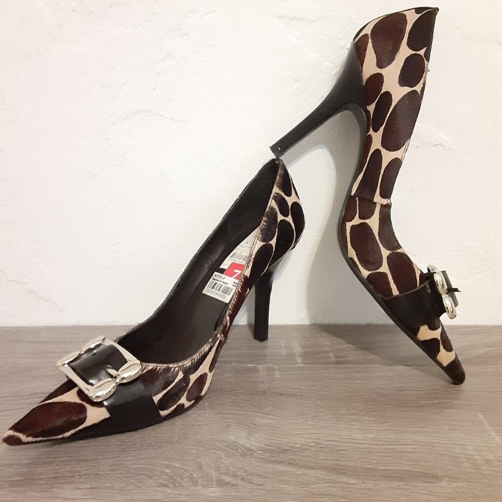 Nine West Giraffe Print Heels, Size 7M, Brown, Black, & Beige